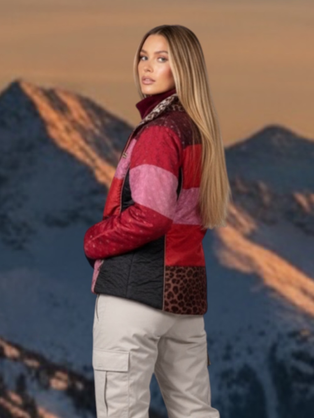 Bogner Patchwork Quilted Ski Jacket in Burgundy, Red and Pink Joan Thylman 34
